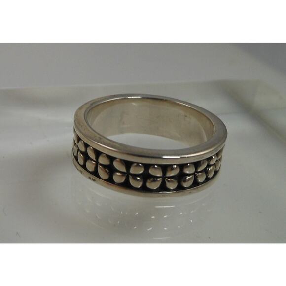 Vintage Sterling Silver Band Ring Size 7.25 Black Oxidized Pattern 6mm Thailand - Picture 2 of 10